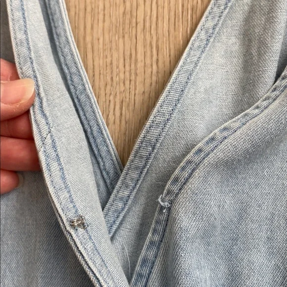 American Eagle Denim Romper | Ruffle Hem Smocked Waist Chambray Mini Romper XS - Picture 8 of 13